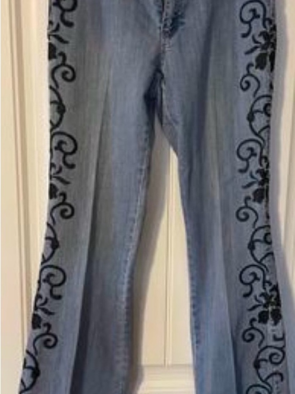 Boston Proper Light Blue Flare Jeans with Black Side Embroidery